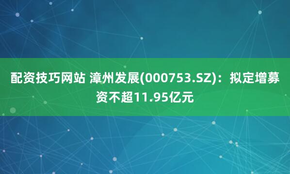 配资技巧网站 漳州发展(000753.SZ)：拟定增募资不超11.95亿元
