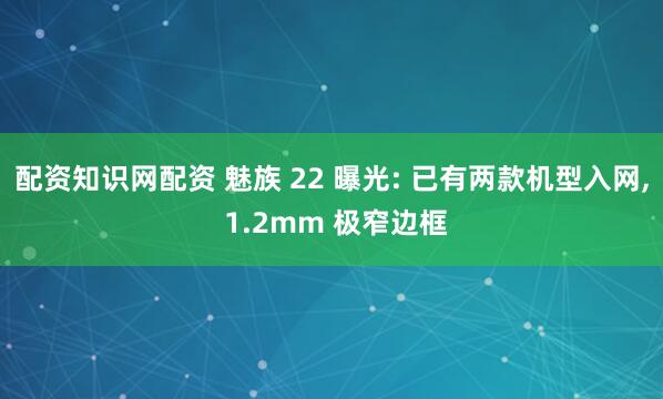 配资知识网配资 魅族 22 曝光: 已有两款机型入网, 1.2mm 极窄边框