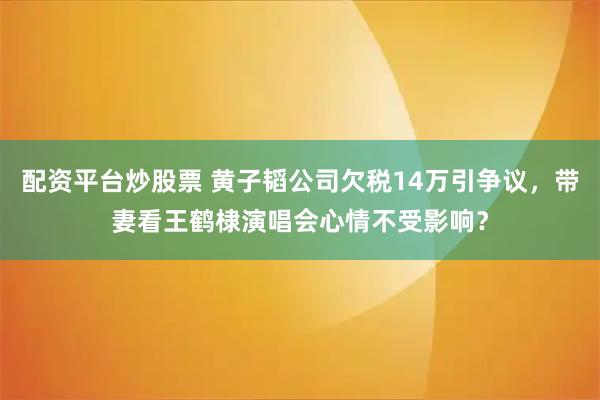 配资平台炒股票 黄子韬公司欠税14万引争议，带妻看王鹤棣演唱会心情不受影响？